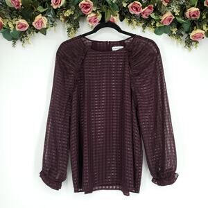 Calvin Klein Dark Burgundy Sheer Dark Burgundy Blouse Medium